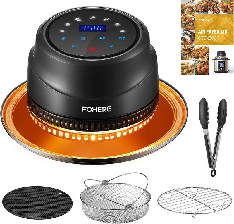 FOHERE Air Fryer Lid for Instant Pot 6Qt/8Qt, 7 in 1 with LED Touchscreen, Turn Your Pressure Cooker Into in Seconds, Air Fryer Accessories and Recipe Cookbook Included - Image 1